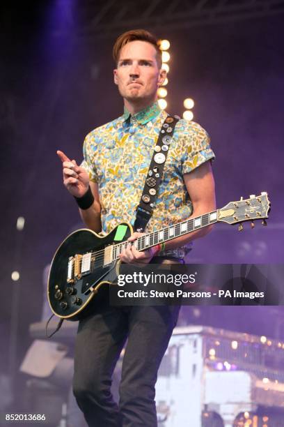 Dan Gillespie Sells of The Feeling performs at the Big Feastival which has been organised by Alex James and Jamie Oliver at James's farm in Kingham,...