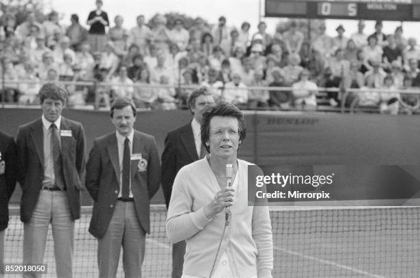 Edgbaston Cup, at the Edgbaston Priory Club in Birmingham, England, 6th to 12th June 1983, our picture shows, Billie Jean King after winning Women's...