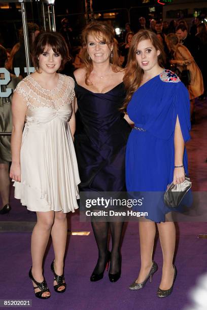 Princess Eugenie, Sarah Ferguson, Duchess of York and Princess Beatrice attend the World premiere of The Young Victoria held at The Odeon, Leicester...