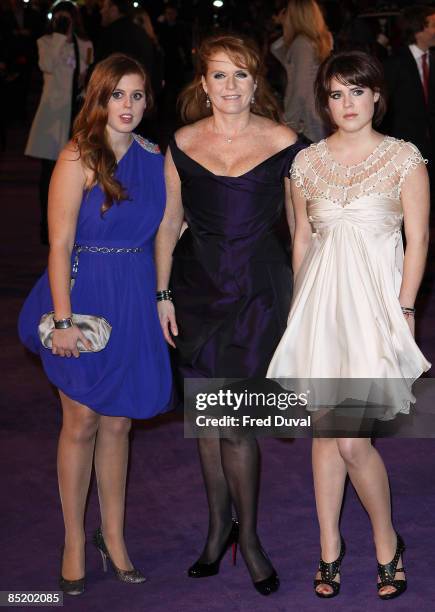 Sarah Ferguson, Duchess of York and daughters Princess Eugenie and Princess Beatrice attend the World Premiere of 'The Young Victoria' at the Odeon...