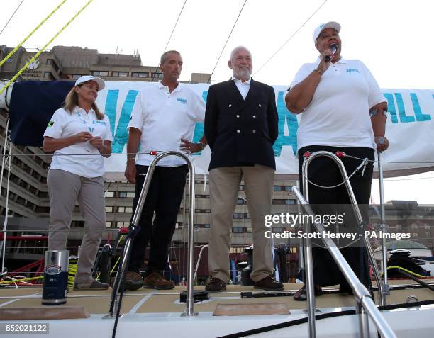 Clipper race founder, Sir Robin Knox-Johnston and the Jamaican High Commisioner Her Excellency Mrs Aloun Ndombet-Assamba and skipper Pete Stirling...