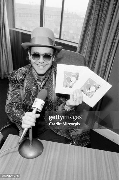 Elton John at BRMB Radio Aston, Birmingham, the visit was to promote his latest single, 'Breaking Hearts ' and to also chat to his fans in the...