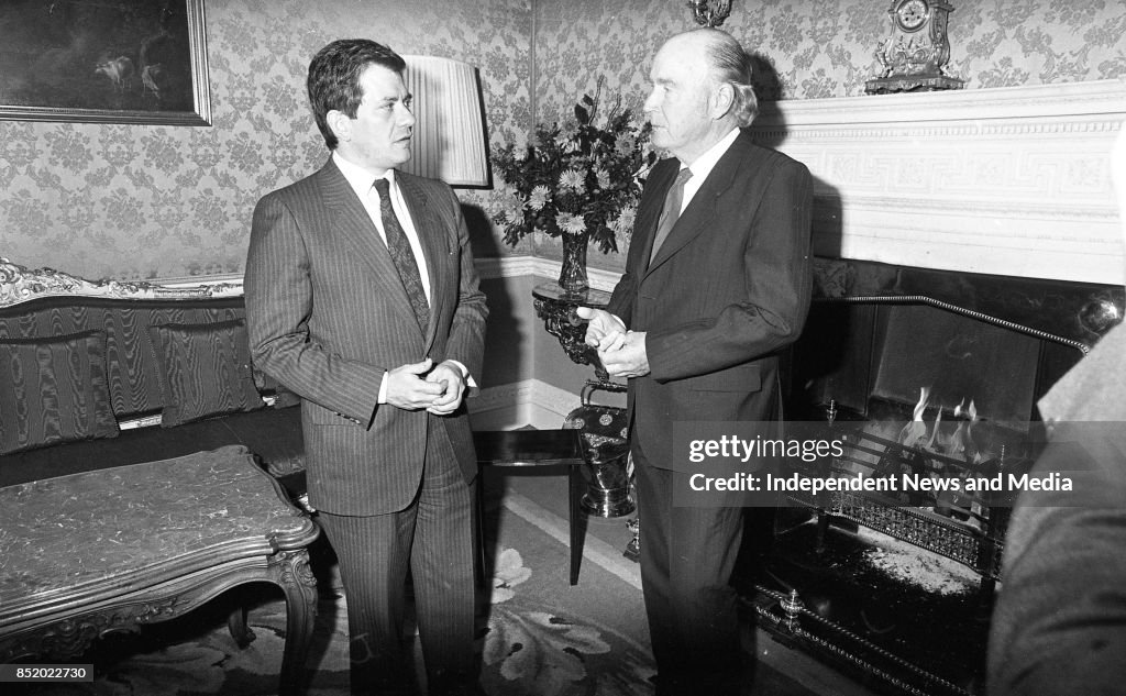 President Patrick Hillery and Enrique Baron Crespo at Aras an Uachtarain 1989