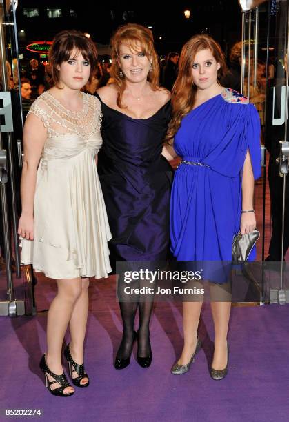 Princess Beatrice , Sarah Ferguson and Princess Eugenie arrive for 'The Young Victoria' World Premiere held at the Odeon, Leicester Square on March...