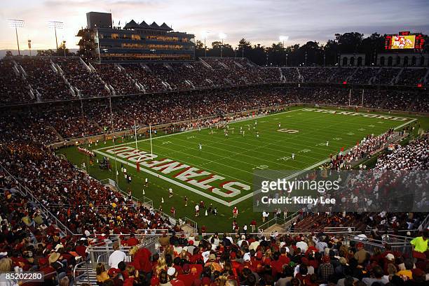 View of Stanford Stadium during Pacific-10 Conference football game between USC and Stanford at Stanford Stadium in Stanford, California on Saturday,...