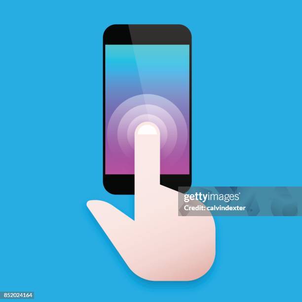 hand interacting with a smart phone touch screen - interactive whiteboard icon stock illustrations