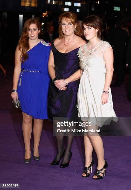 Princess Beatrice , Sarah Ferguson and Princess Eugenie attend the World Premiere of The Young Victoria at Odeon Leicester Square on March 3, 2009 in...