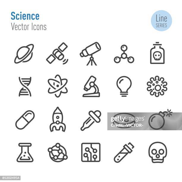 science icons - vector line series - scientist beaker stock illustrations