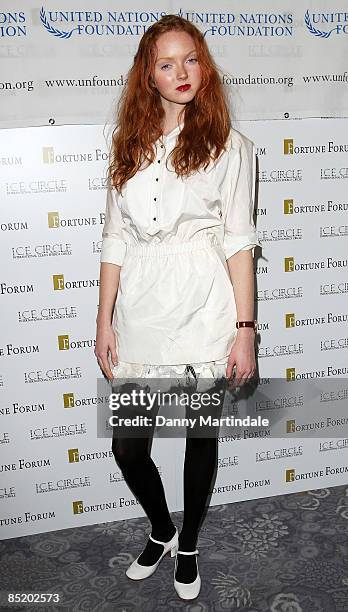 Lily Cole attends the Fortune Forum Summit at the Dorchester Hotel on March 3, 2009 in London, England.