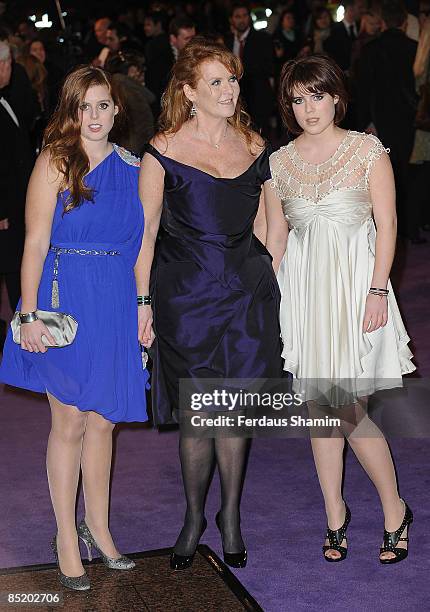 Princess Beatrice, Sarah Ferguson, Duchess of York and Princess Eugenie attend the World Premiere of The Young Victoria at Odeon Leicester Square on...
