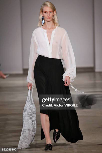 Model walks the runway at the Anteprima Ready to Wear Spring Summer 2018 fashion show during Milan Fashion Week Spring/Summer 2018 on September 21,...