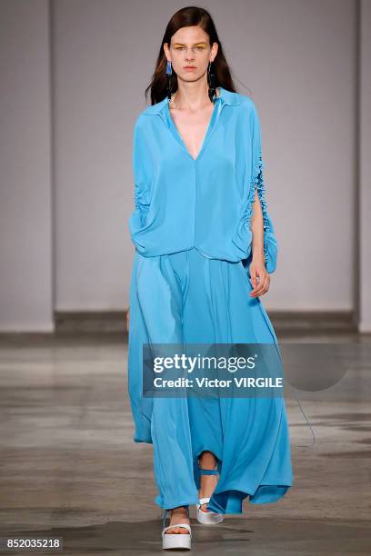 Model walks the runway at the Anteprima Ready to Wear Spring Summer 2018 fashion show during Milan Fashion Week Spring/Summer 2018 on September 21,...