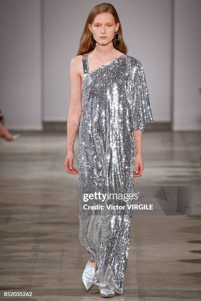 Model walks the runway at the Anteprima Ready to Wear Spring Summer 2018 fashion show during Milan Fashion Week Spring/Summer 2018 on September 21,...