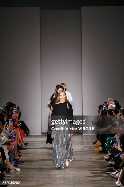 Model walks the runway at the Anteprima Ready to Wear Spring Summer 2018 fashion show during Milan Fashion Week Spring/Summer 2018 on September 21,...