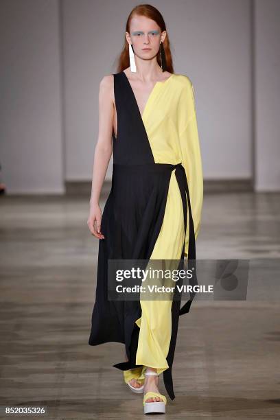 Model walks the runway at the Anteprima Ready to Wear Spring Summer 2018 fashion show during Milan Fashion Week Spring/Summer 2018 on September 21,...