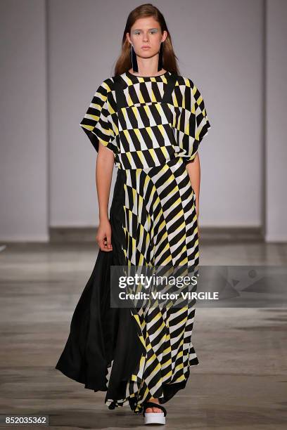 Model walks the runway at the Anteprima Ready to Wear Spring Summer 2018 fashion show during Milan Fashion Week Spring/Summer 2018 on September 21,...