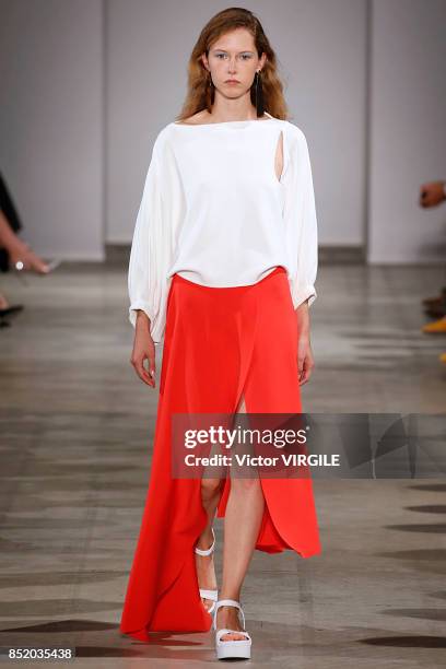 Model walks the runway at the Anteprima Ready to Wear Spring Summer 2018 fashion show during Milan Fashion Week Spring/Summer 2018 on September 21,...