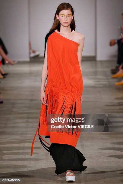 Model walks the runway at the Anteprima Ready to Wear Spring Summer 2018 fashion show during Milan Fashion Week Spring/Summer 2018 on September 21,...