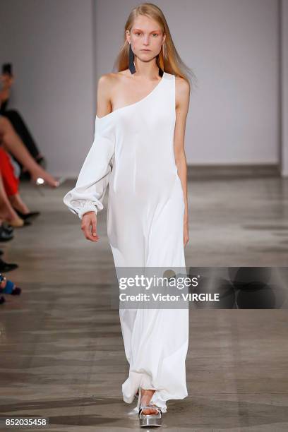 Model walks the runway at the Anteprima Ready to Wear Spring Summer 2018 fashion show during Milan Fashion Week Spring/Summer 2018 on September 21,...