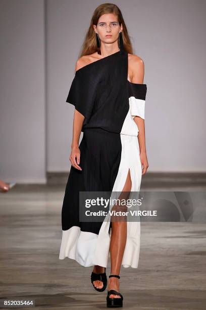 Model walks the runway at the Anteprima Ready to Wear Spring Summer 2018 fashion show during Milan Fashion Week Spring/Summer 2018 on September 21,...