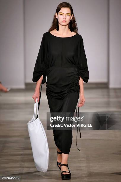 Model walks the runway at the Anteprima Ready to Wear Spring Summer 2018 fashion show during Milan Fashion Week Spring/Summer 2018 on September 21,...