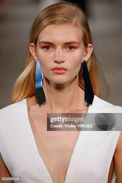 Model walks the runway at the Anteprima Ready to Wear Spring Summer 2018 fashion show during Milan Fashion Week Spring/Summer 2018 on September 21,...