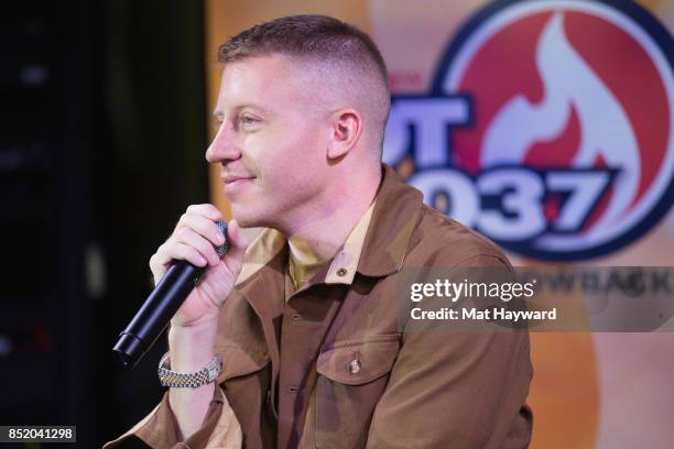 Ben Haggerty aka Macklemore gives an interview at Hot 103.7 while promoting his newly released solo album "Gemini" on September 22, 2017 in Seattle,...