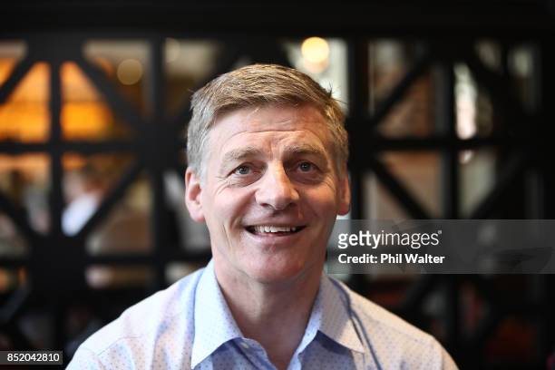 Prime Minister Bill English speaks to the media at the Pullman Hotel on September 23, 2017 in Auckland, New Zealand. Voters head to the polls today...
