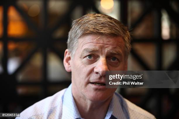 Prime Minister Bill English speaks to the media at the Pullman Hotel on September 23, 2017 in Auckland, New Zealand. Voters head to the polls today...