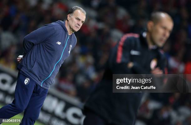 Coach of Lille OSC Marcelo Bielsa, coach of Monaco Leonardo Jardim during the French Ligue 1 match between Lille OSC and AS Monaco at Stade Pierre...