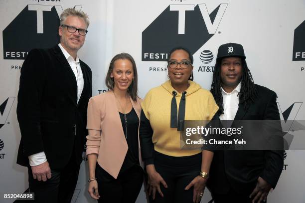 Jon Sinclair, Keayr Braxton, Oprah Winfrey and Shaka Senghor attend "Released" premiere during Tribeca TV Festival at Cinepolis Chelsea on September...