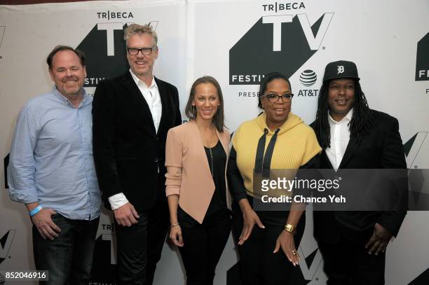 Greg Henry, Jon Sinclair, Keayr Braxton, Oprah Winfrey and Shaka Senghor attend "Released" premiere during Tribeca TV Festival at Cinepolis Chelsea...