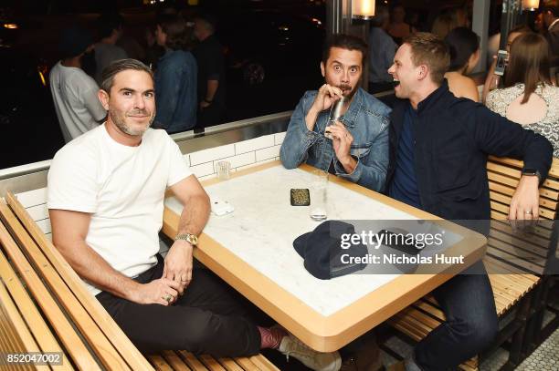 Casey Engelhardt, Mike Piscitelli and actor Patrick J Adams attend the Tribeca TV Festival welcome party hosted by AT&T at the Empire Diner on...
