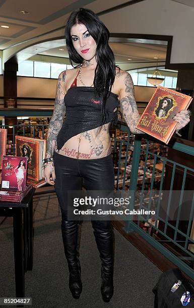 Kat Von D signs copies of her book High Voltage Tattoo at Barnes & Noble on March 3, 2009 in Kendall, Florida