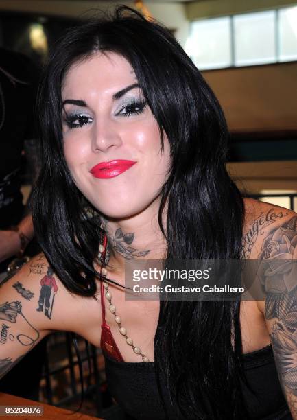 Kat Von D signs copies of her book High Voltage Tattoo at Barnes & Noble on March 3, 2009 in Kendall, Florida