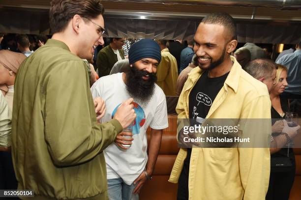 Paul Marvucic, L-FRESH the Lion, and Joshua Saffold-Geri attend the Tribeca TV Festival welcome party hosted by AT&T at the Empire Diner on September...