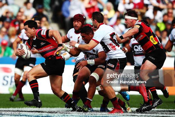Rob Thompson of Canterbury charges forward during the round six Mitre 10 Cup match between North Harbour and Canterbury at QBE Stadium on September...