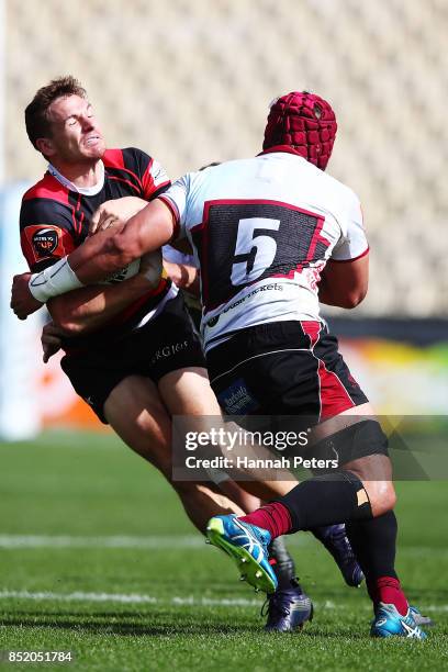 George Bridge of Canterbury charges forward during the round six Mitre 10 Cup match between North Harbour and Canterbury at QBE Stadium on September...