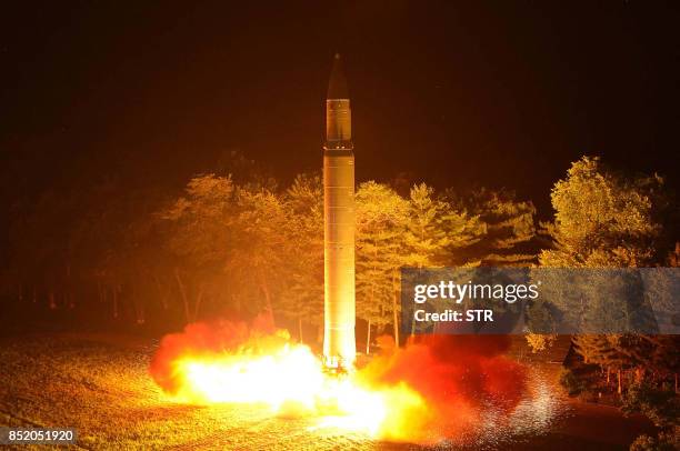 This July 28, 2017 picture released from North Korea's official Korean Central News Agency on July 29, 2017 shows North Korea's intercontinental...
