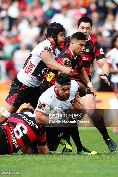 Chris Eves of North Harbour charges forward during the round six Mitre 10 Cup match between North Harbour and Canterbury at QBE Stadium on September...