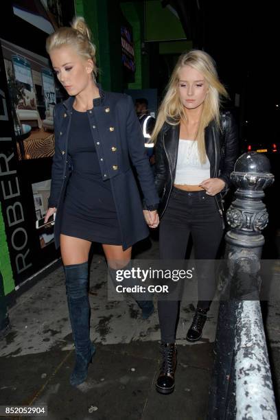 Lottie Moss and Olivia Bentley leaving Embargo nightclub in Chelsea on September 22, 2017 in London, England.