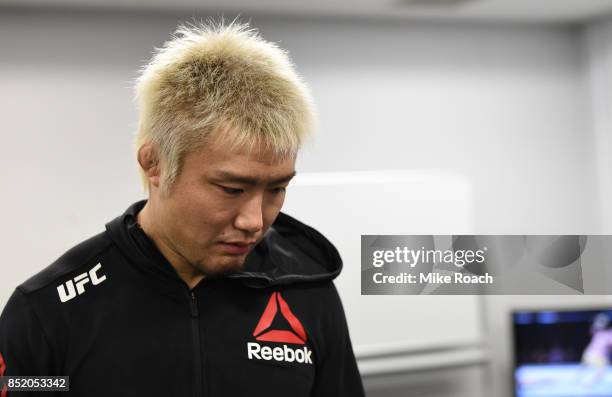 Takanori Gomi of Japan waits backstage during the UFC Fight Night event inside the Saitama Super Arena on September 22, 2017 in Saitama, Japan.