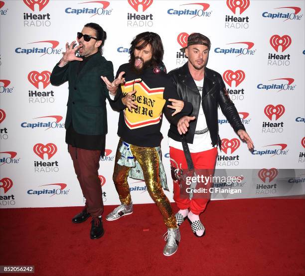 Tomo Milicevic, Jared Leto and Shannon Leto of 30 Seconds to Mars attend the 2017 iHeartRadio Music Festival at T-Mobile Arena on September 22, 2017...