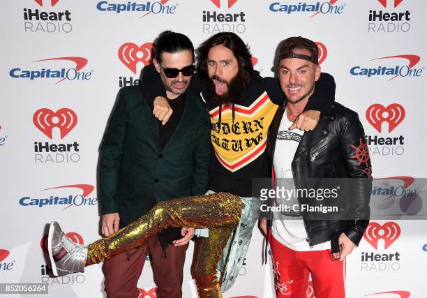 Tomo Milicevic, Jared Leto and Shannon Leto of 30 Seconds to Mars attend the 2017 iHeartRadio Music Festival at T-Mobile Arena on September 22, 2017...
