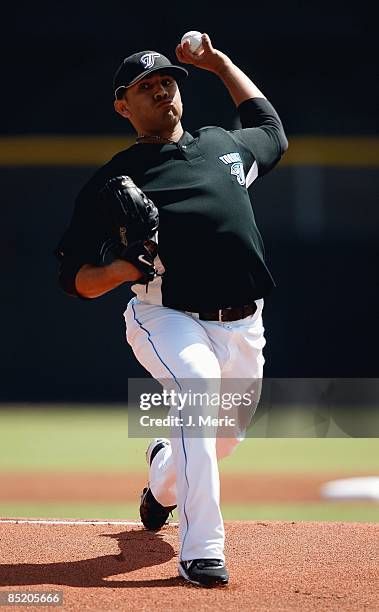 Pitcher Ricky Romero of the Toronto Blue Jays pitches against the Philadelphia Phillies during a Grapefruit League Spring Training Game at Dunedin...