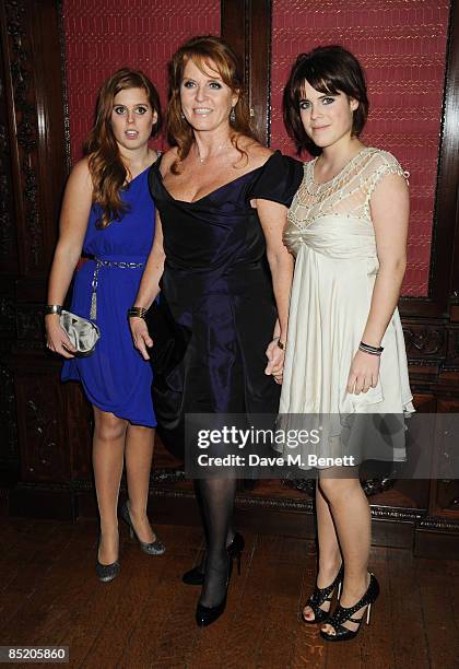 Princess Beatrice, Sarah Ferguson, Duchess of York and Princess Eugenie attend the afterparty following the UK film premiere of 'The Young Victoria',...
