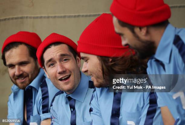 Bastille, with lead singer Dan Smith , backstage at Bestival, held at Robin Hill Country Park on the Isle of Wight.