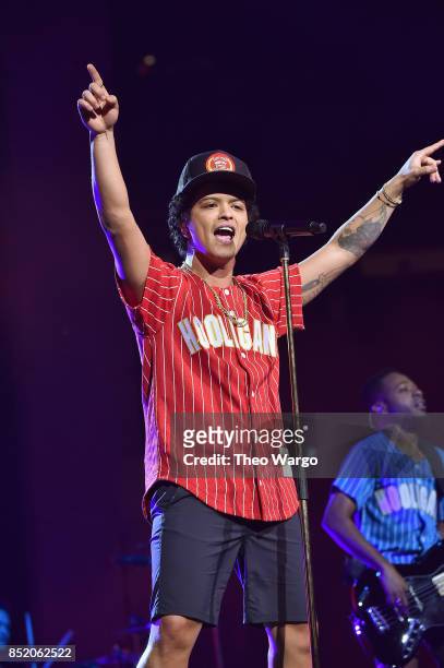 Bruno Mars performs onstage during Bruno Mars: 24K Magic World Tour at Madison Square Garden on September 22, 2017 in New York City.