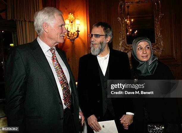 Media mogul Ted Turner, philanthropist Yusuf Islam and his wife Fauzia Islam attend the Fortune Forum Summit cocktail party, at the Dorchester Hotel...