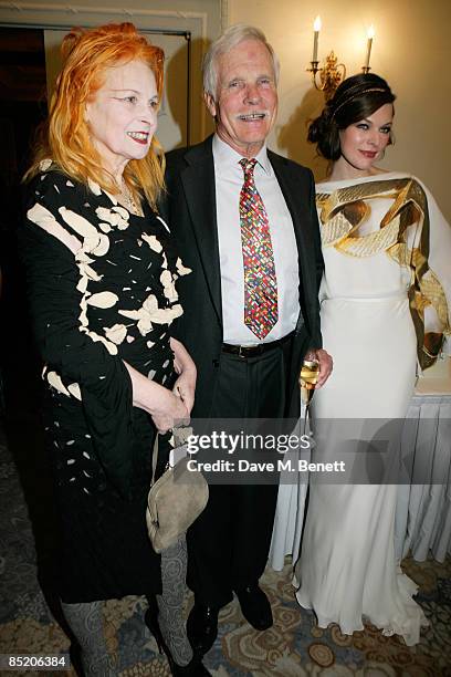 Designer Vivienne Westwood, media mogul Ted Turner and model Milla Jovovich attend the Fortune Forum Summit cocktail party, at the Dorchester Hotel...